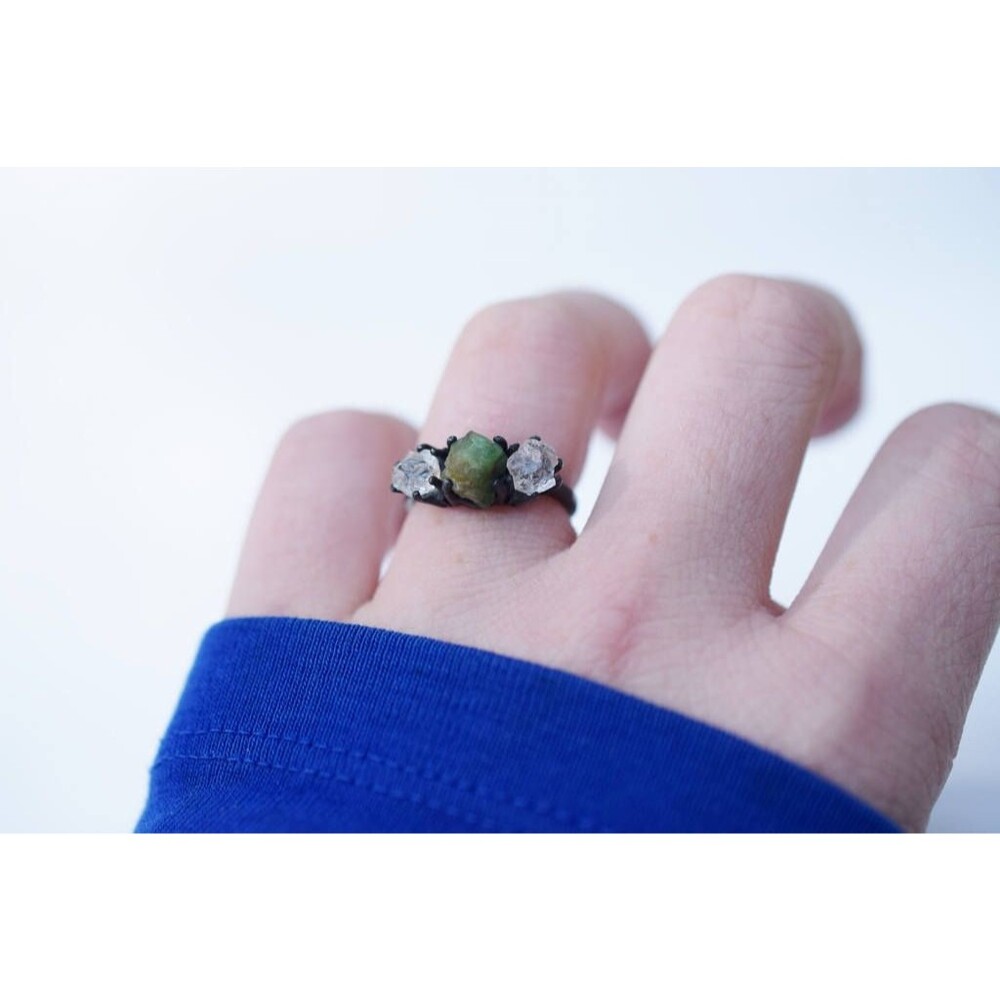 Raw Emerald Diamond Ring Rough Diamond Engagement Ring Handmade Diamond Ring Uni